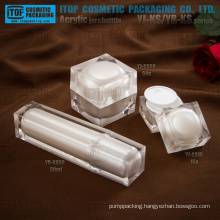 Beautiful pearl white colored crystal high-end double layers square acrylic plastic cosmetic sample packaging